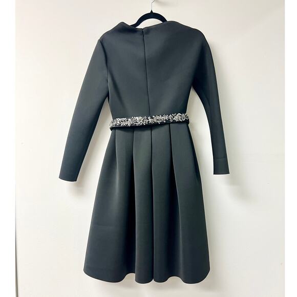 Badgley Mischka Asymmetric Neck Belted Pleated Fit & Flare Dress Black Women's 2 - Picture 4 of 4